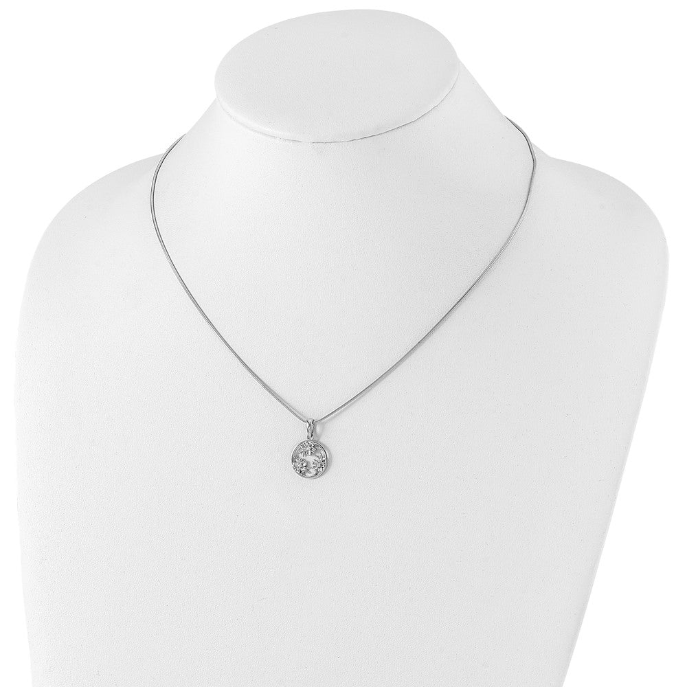 Sterling Silver RH Plated White Ice Diamond Flower Necklace