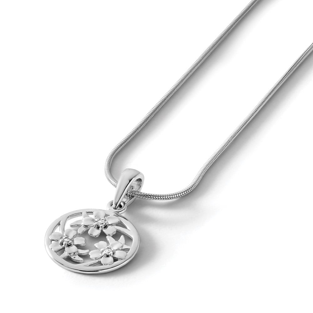 Sterling Silver RH Plated White Ice Diamond Flower Necklace