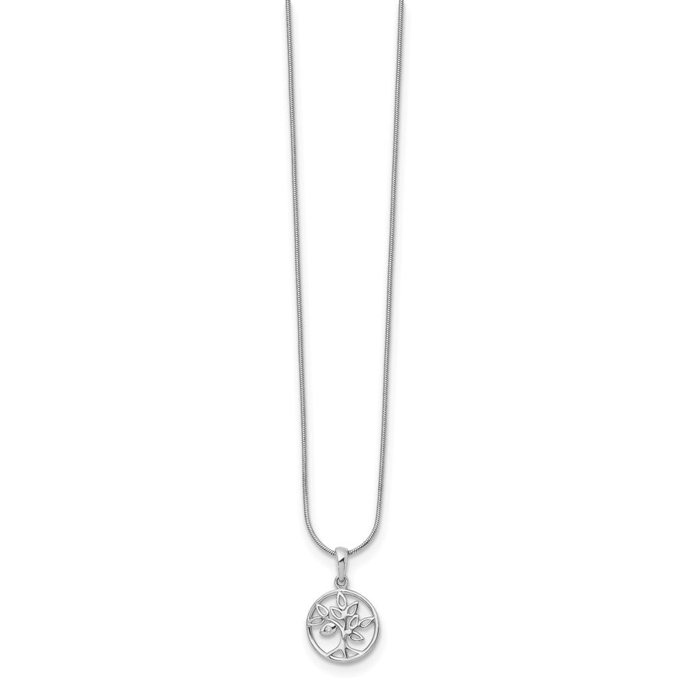 Sterling Silver RH Plated White Ice Diamond Tree Necklace