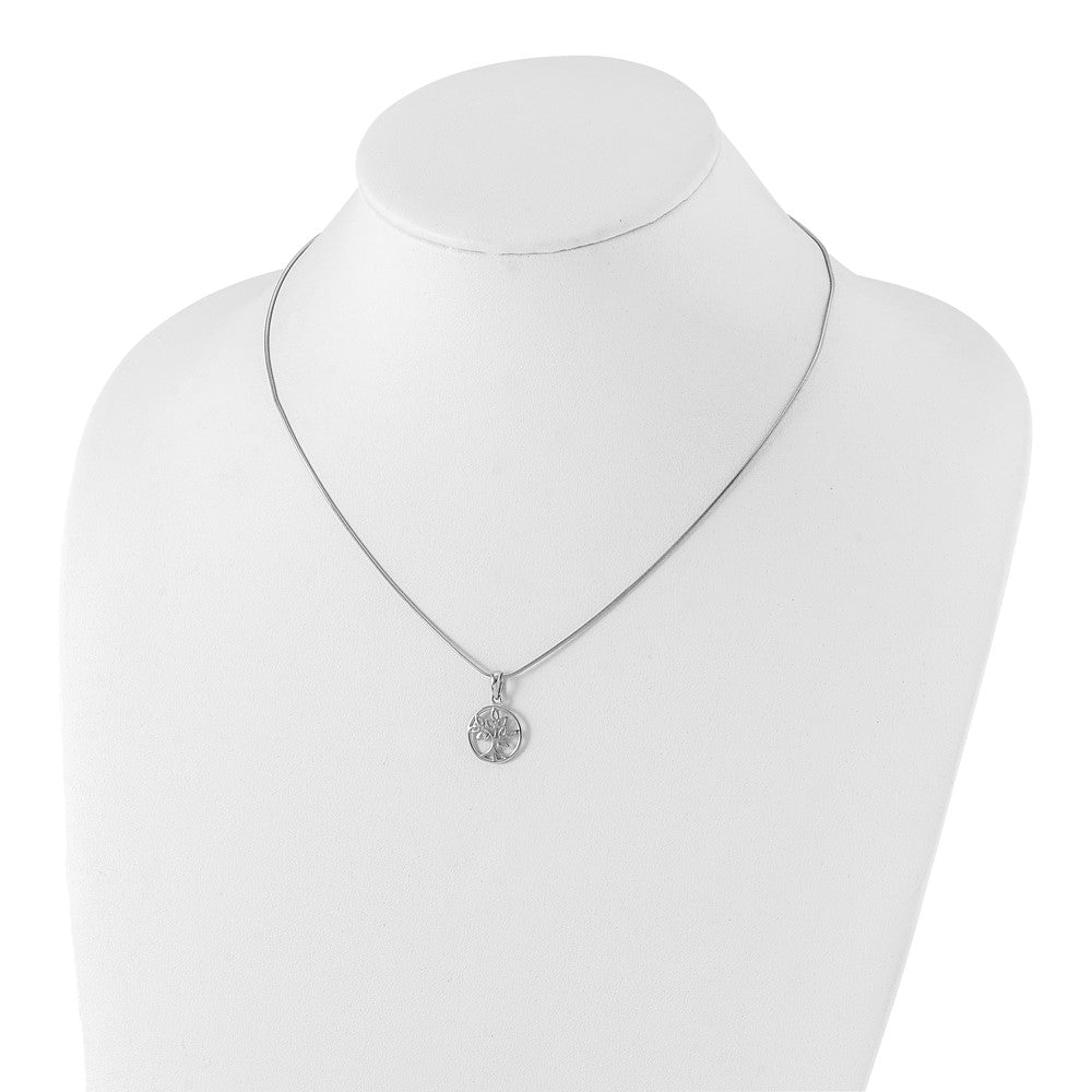 Sterling Silver RH Plated White Ice Diamond Tree Necklace