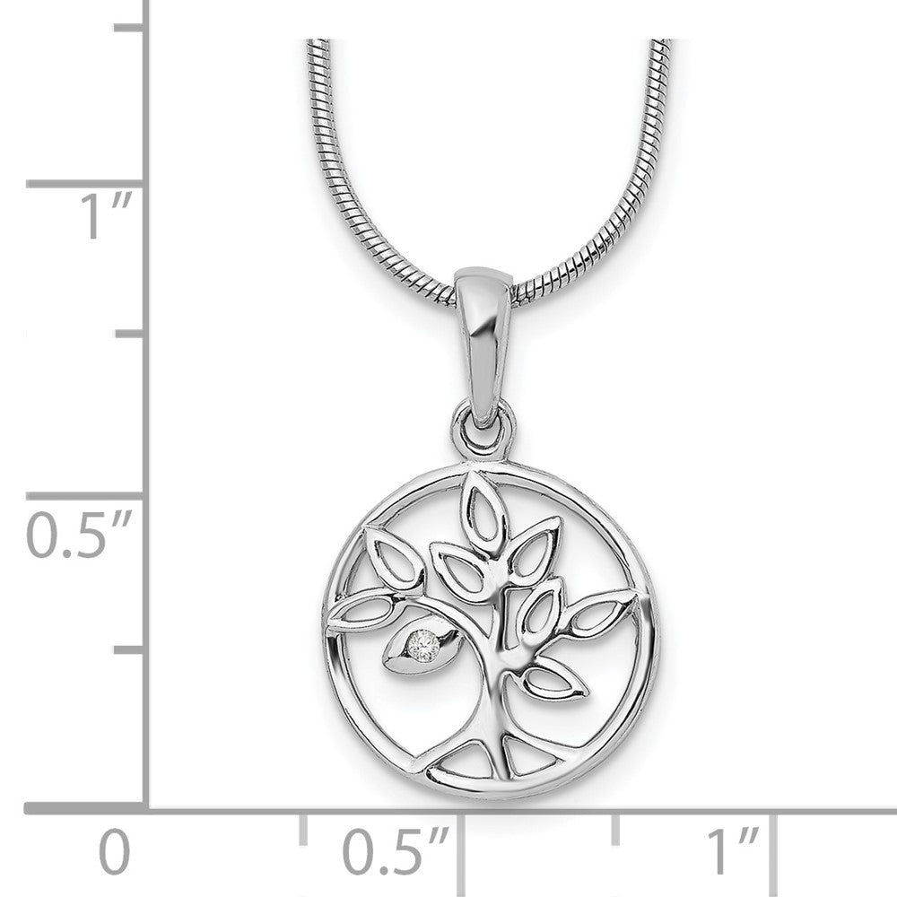 Sterling Silver RH Plated White Ice Diamond Tree Necklace