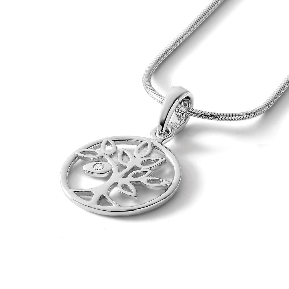 Sterling Silver RH Plated White Ice Diamond Tree Necklace