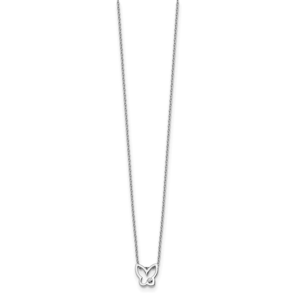 Sterling Silver RH Plated White Ice Diamond Butterfly Necklace