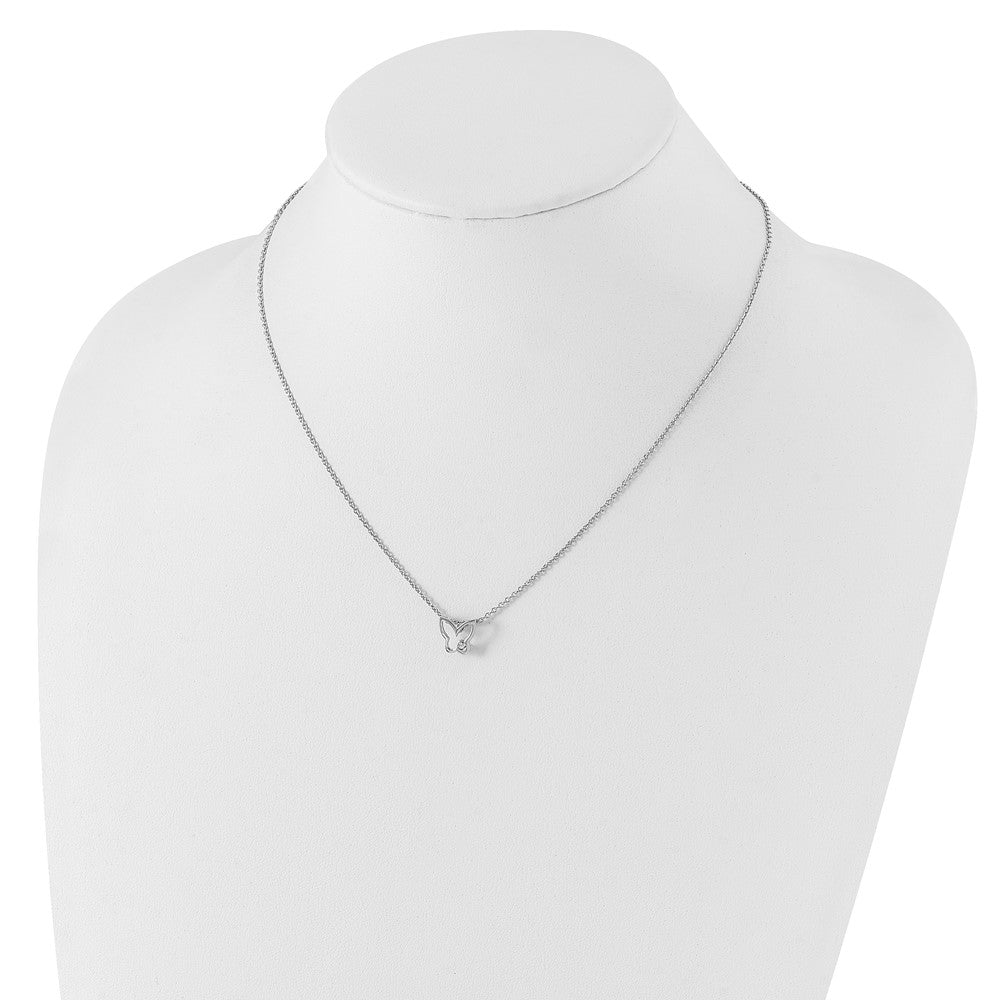 Sterling Silver RH Plated White Ice Diamond Butterfly Necklace