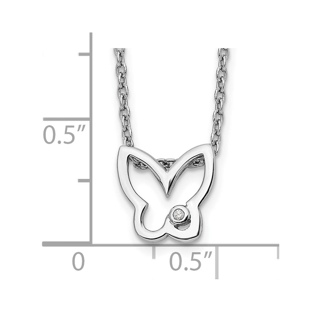 Sterling Silver RH Plated White Ice Diamond Butterfly Necklace