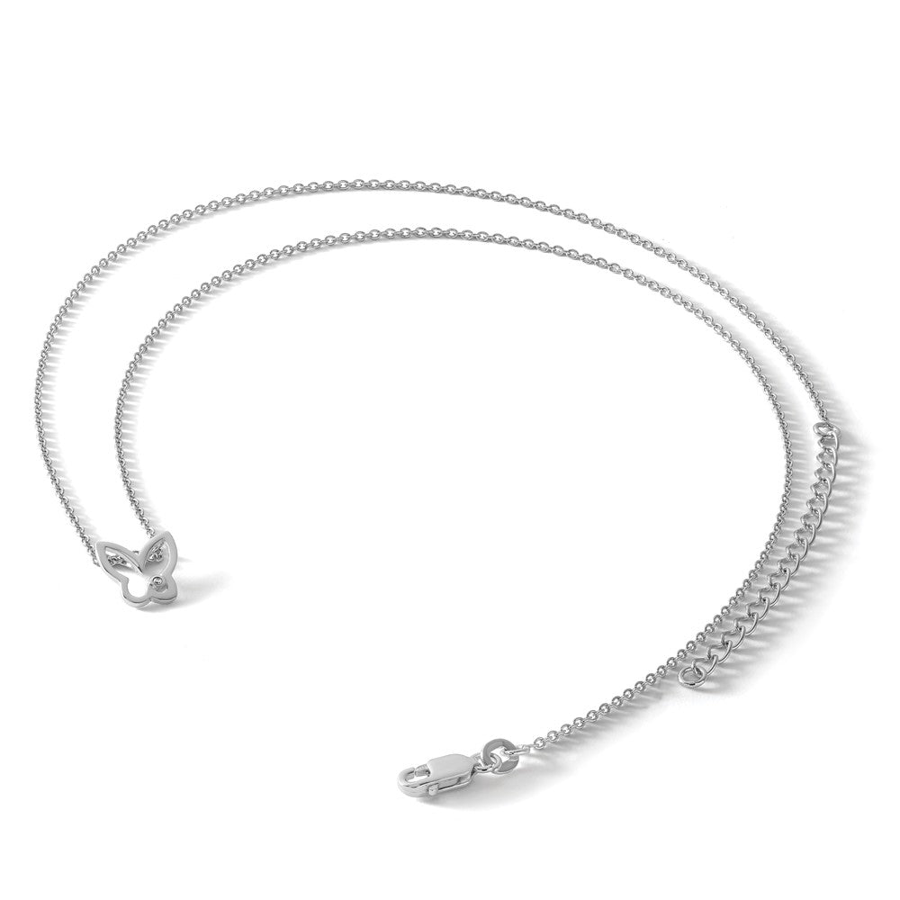 Sterling Silver RH Plated White Ice Diamond Butterfly Necklace