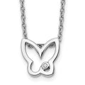 Sterling Silver RH Plated White Ice Diamond Butterfly Necklace