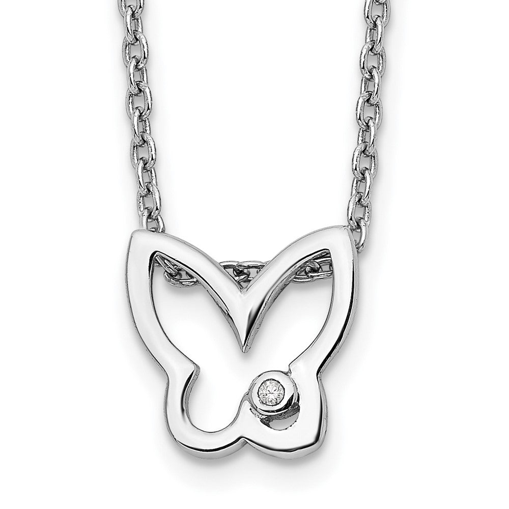Sterling Silver RH Plated White Ice Diamond Butterfly Necklace