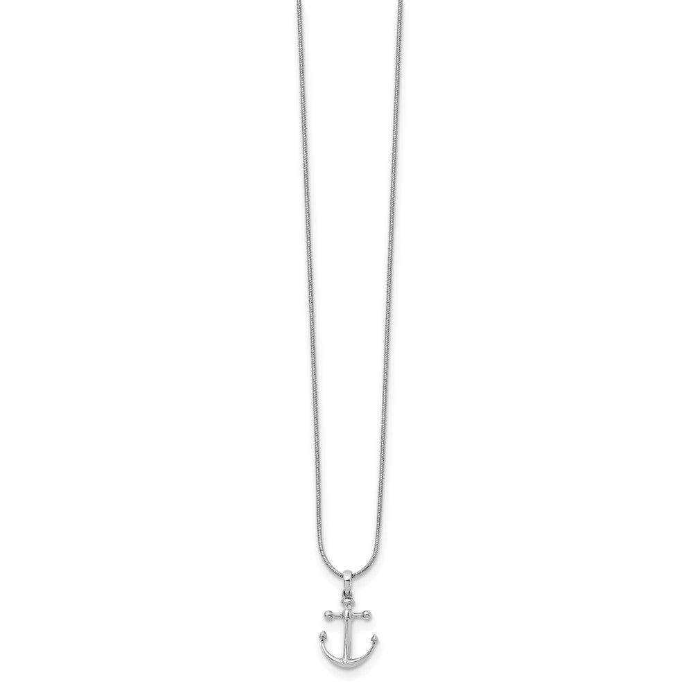 Sterling Silver RH Plated White Ice Diamond Anchor Necklace