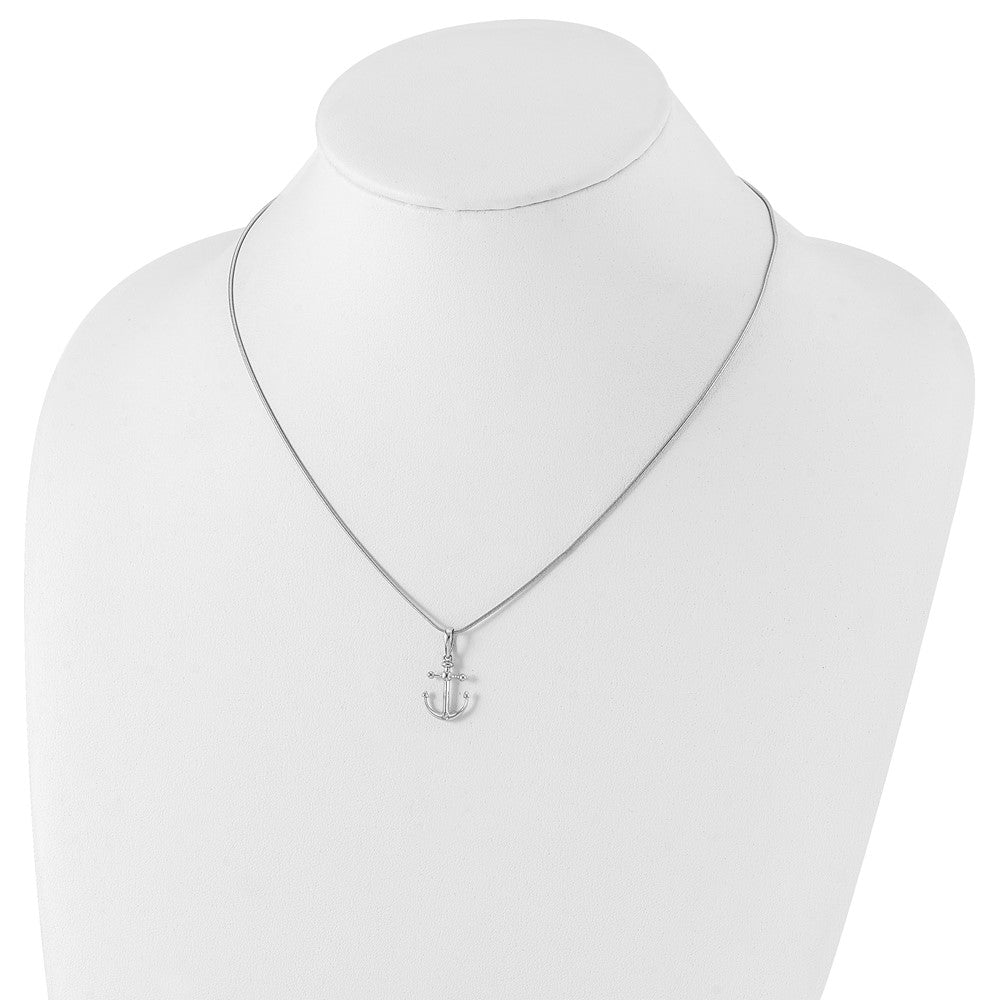 Sterling Silver RH Plated White Ice Diamond Anchor Necklace