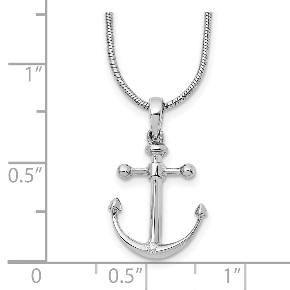 Sterling Silver RH Plated White Ice Diamond Anchor Necklace