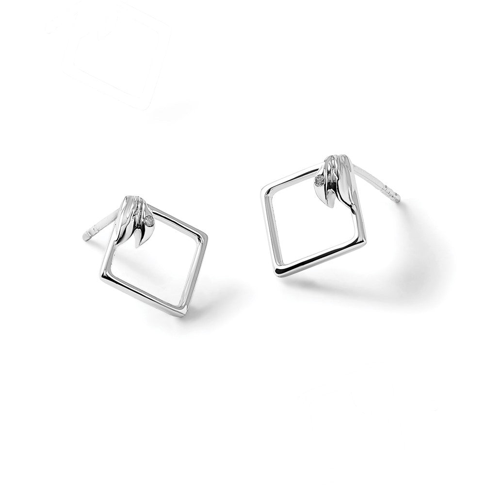 Sterling Silver RH Plated White Ice .015ct. Diamond Earrings