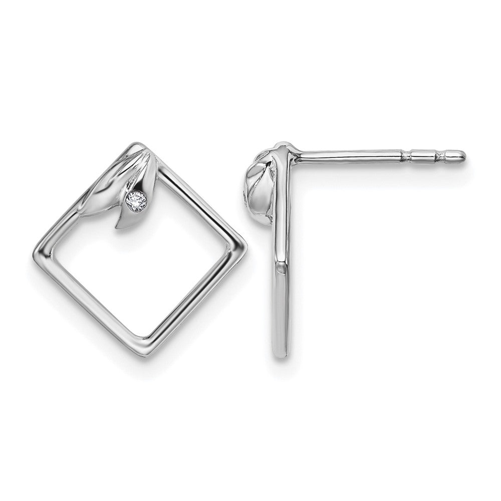 Sterling Silver RH Plated White Ice .015ct. Diamond Earrings