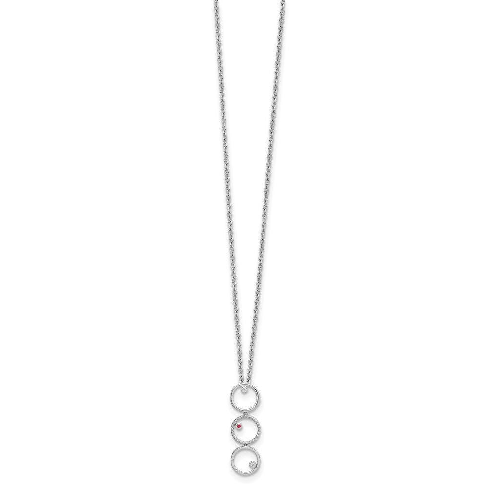 Sterling Silver RH Plated White Ice Diamond and Ruby Necklace