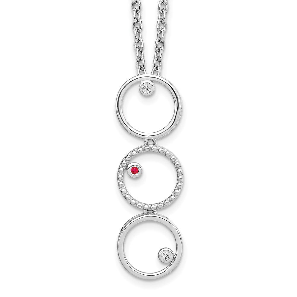 Sterling Silver RH Plated White Ice Diamond and Ruby Necklace