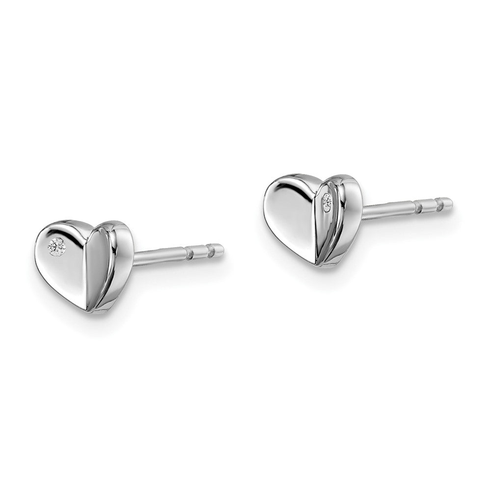 Sterling Silver RH Plated White Ice .015ct. Diamond Heart Earrings