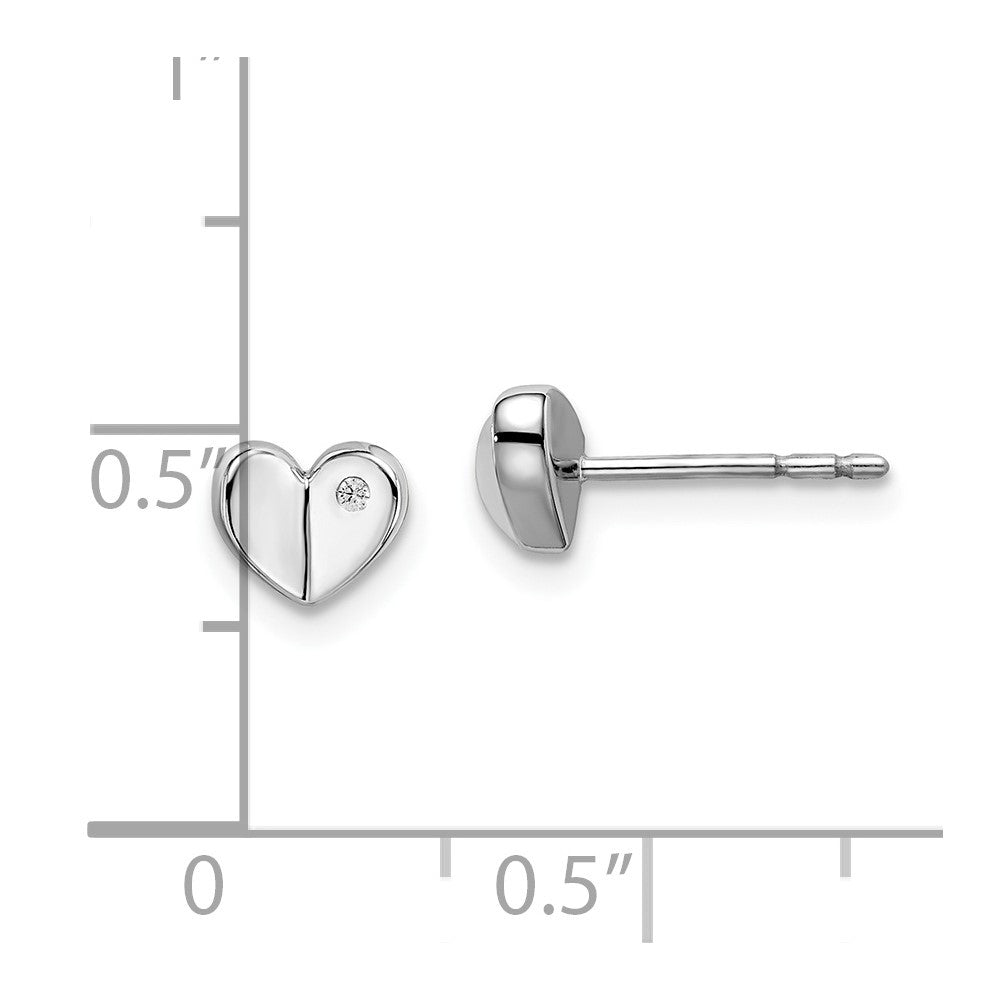 Sterling Silver RH Plated White Ice .015ct. Diamond Heart Earrings