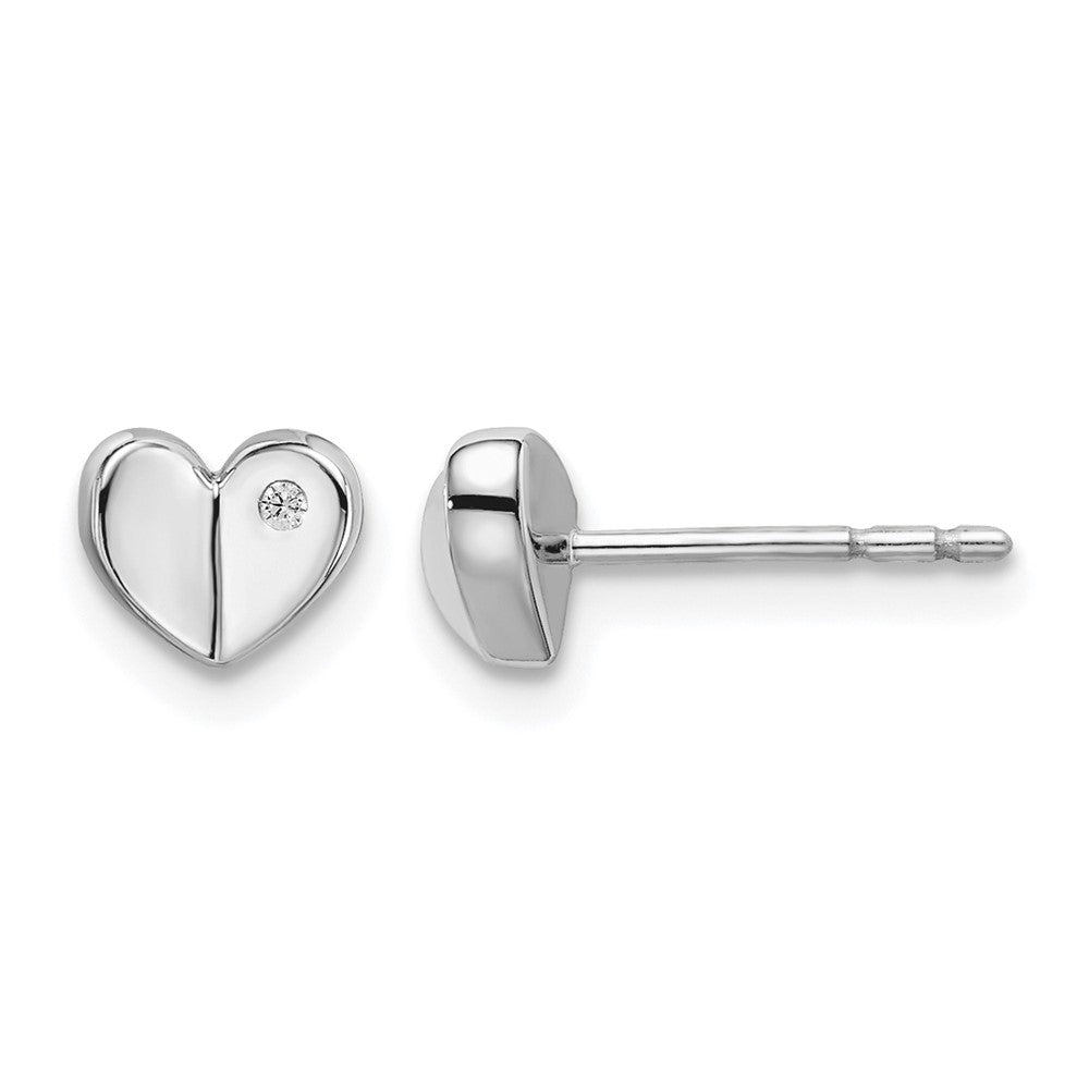 Sterling Silver RH Plated White Ice .015ct. Diamond Heart Earrings