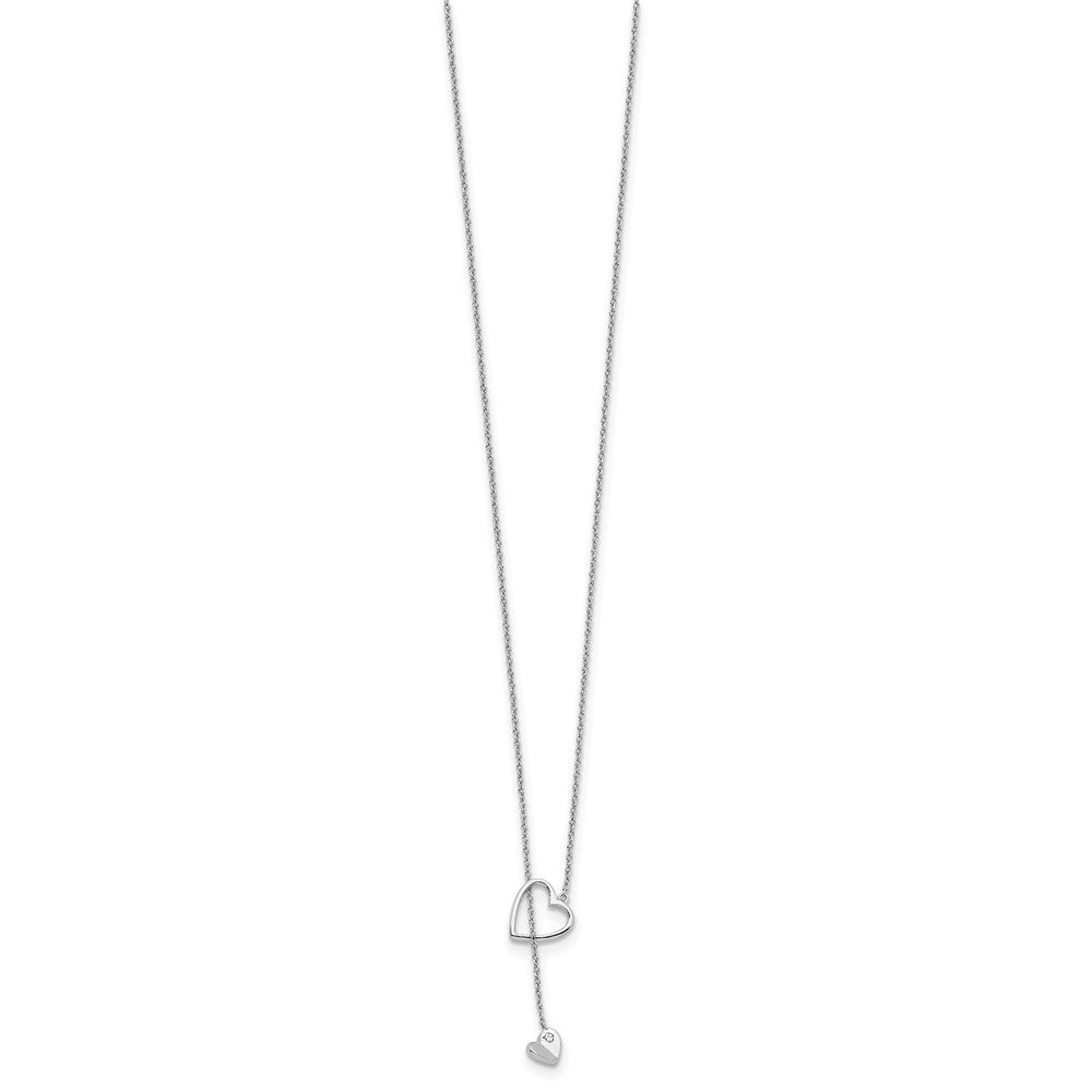 Sterling Silver RH Plated White Ice .01ct. Diamond Heart Necklace