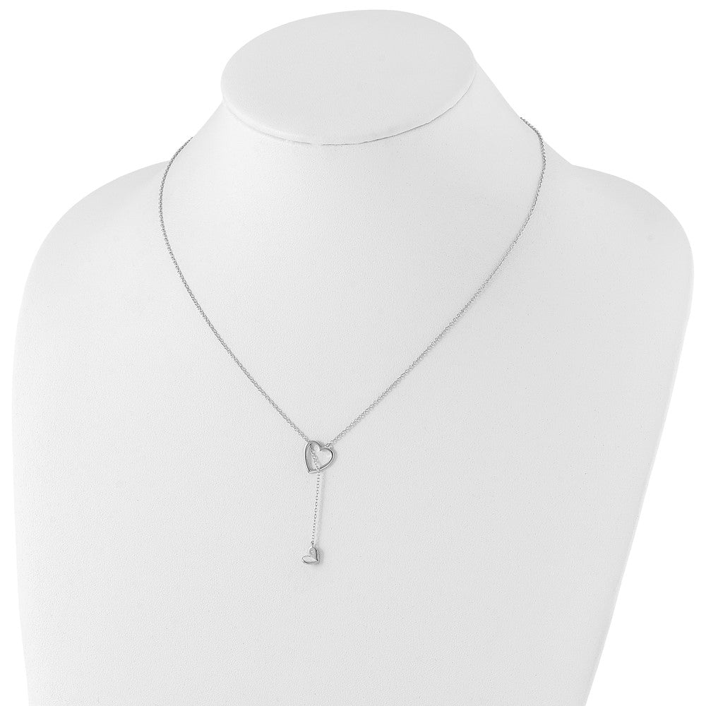 Sterling Silver RH Plated White Ice .01ct. Diamond Heart Necklace