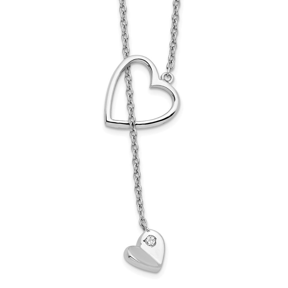 Sterling Silver RH Plated White Ice .01ct. Diamond Heart Necklace