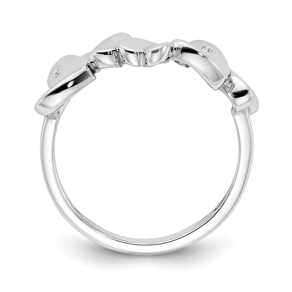 Sterling Silver RH Plated White Ice .015ct. Diamond Hearts Ring