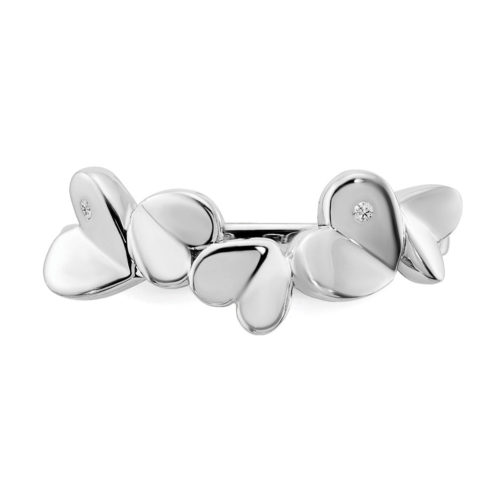 Sterling Silver RH Plated White Ice .015ct. Diamond Hearts Ring