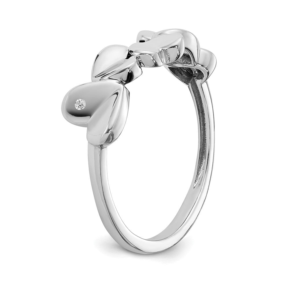 Sterling Silver RH Plated White Ice .015ct. Diamond Hearts Ring