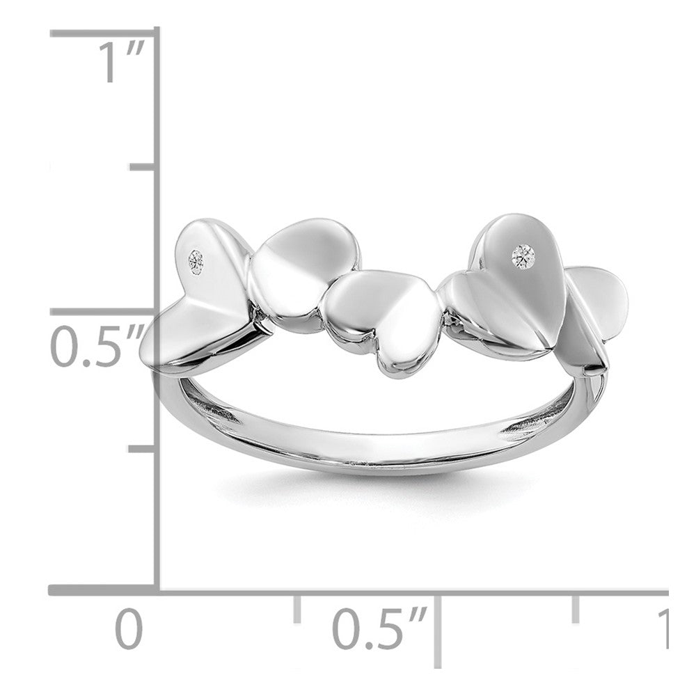Sterling Silver RH Plated White Ice .015ct. Diamond Hearts Ring