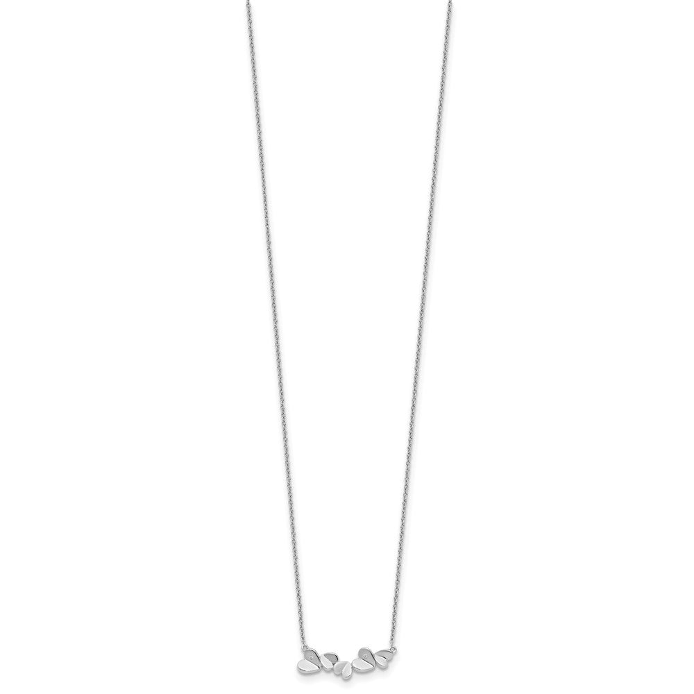 Sterling Silver RH Plated White Ice .015ct. Diamond Hearts Necklace