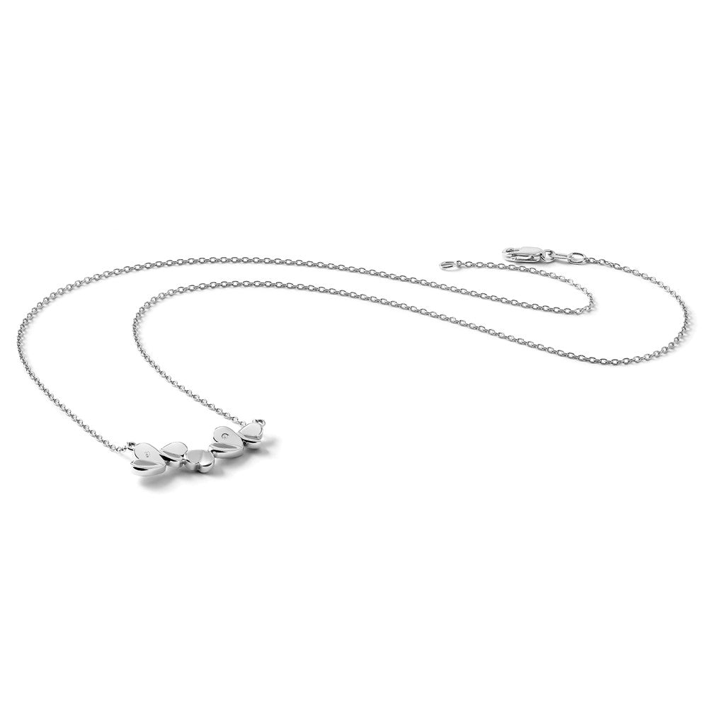 Sterling Silver RH Plated White Ice .015ct. Diamond Hearts Necklace