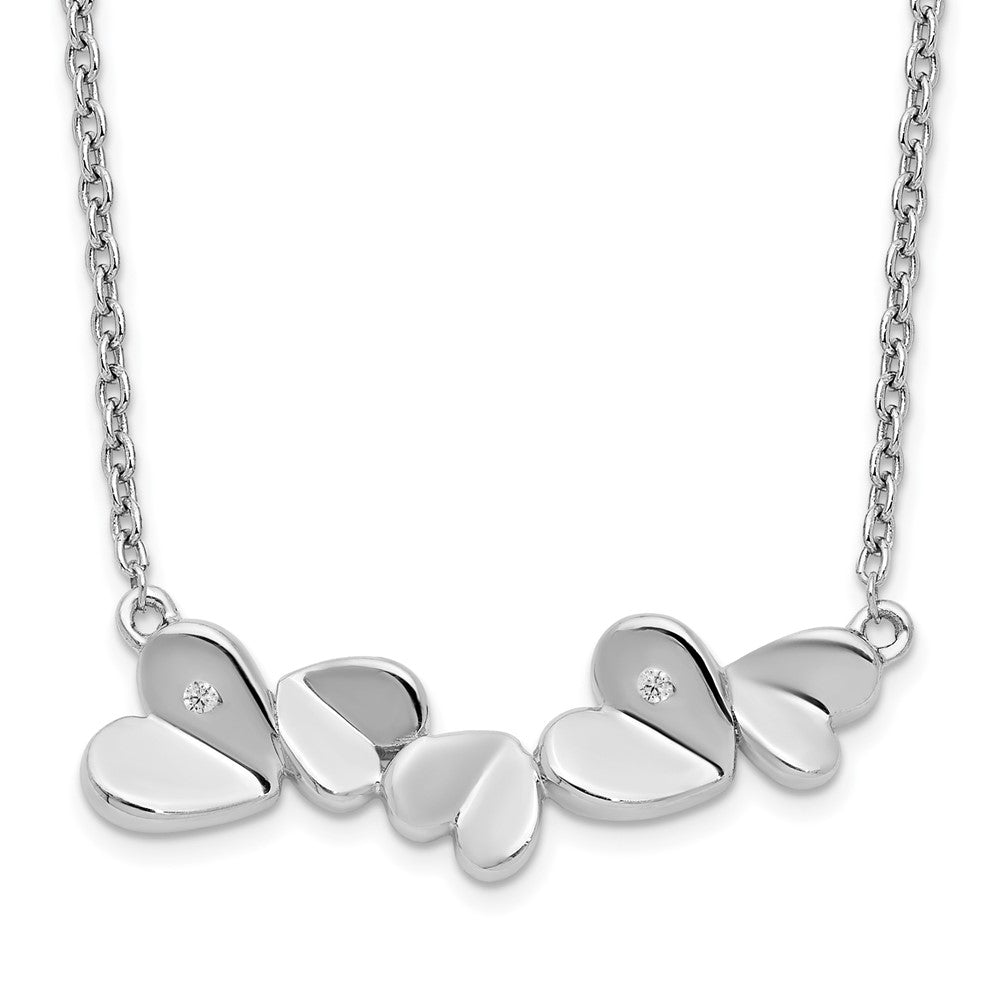 Sterling Silver RH Plated White Ice .015ct. Diamond Hearts Necklace