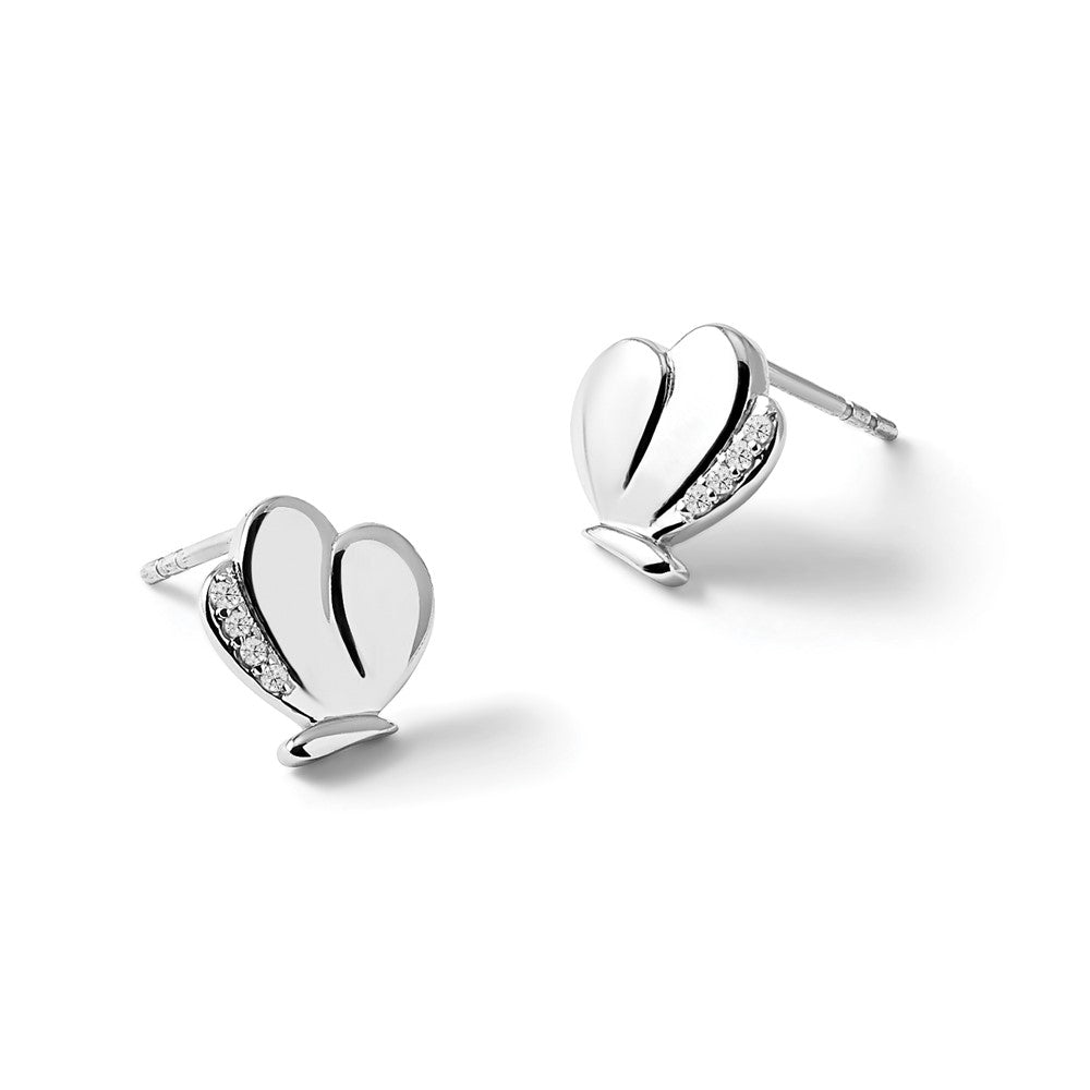 Sterling Silver RH Plated White Ice .045ct. Diamond Butterfly Earrings
