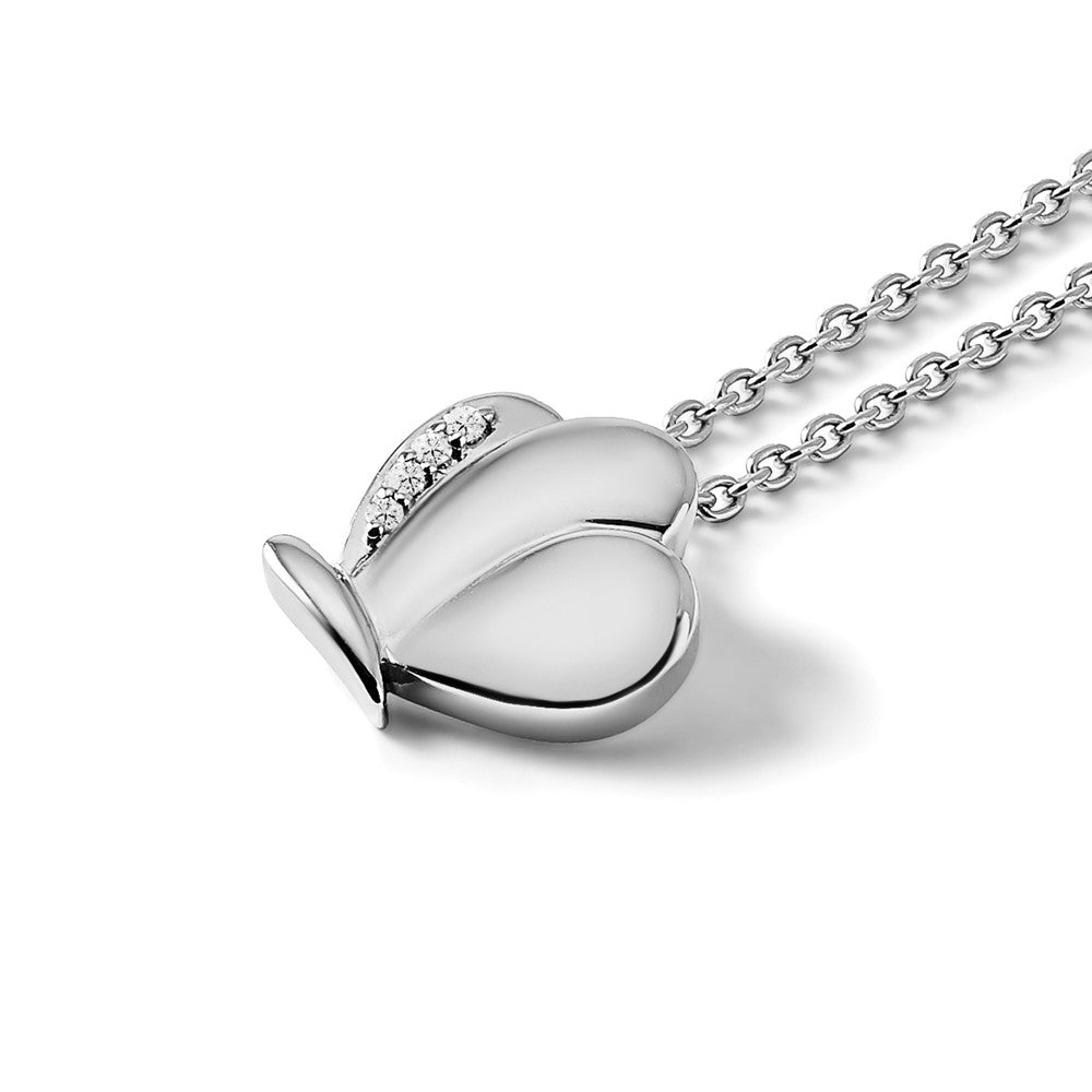 Sterling Silver RH Plated White Ice Dia. Butterfly Necklace
