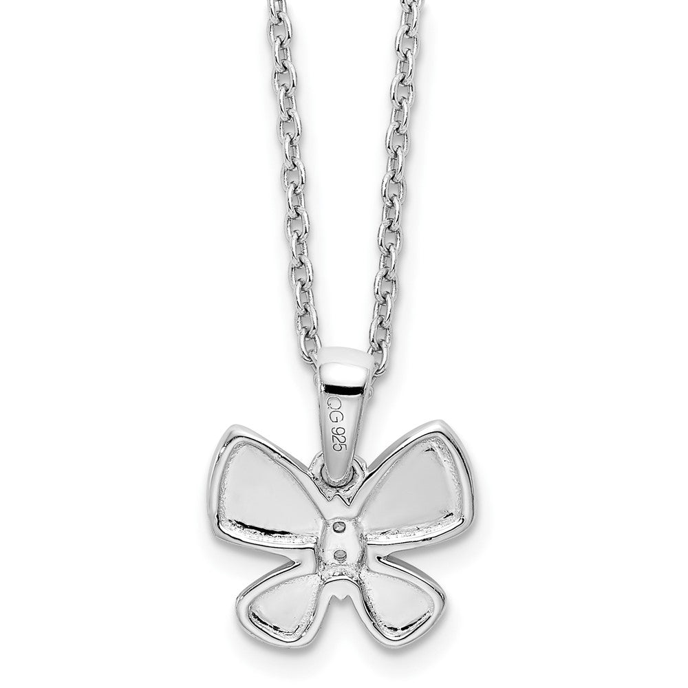 Sterling Silver RH Plated White Ice .015ct. Dia. Butterfly Necklace