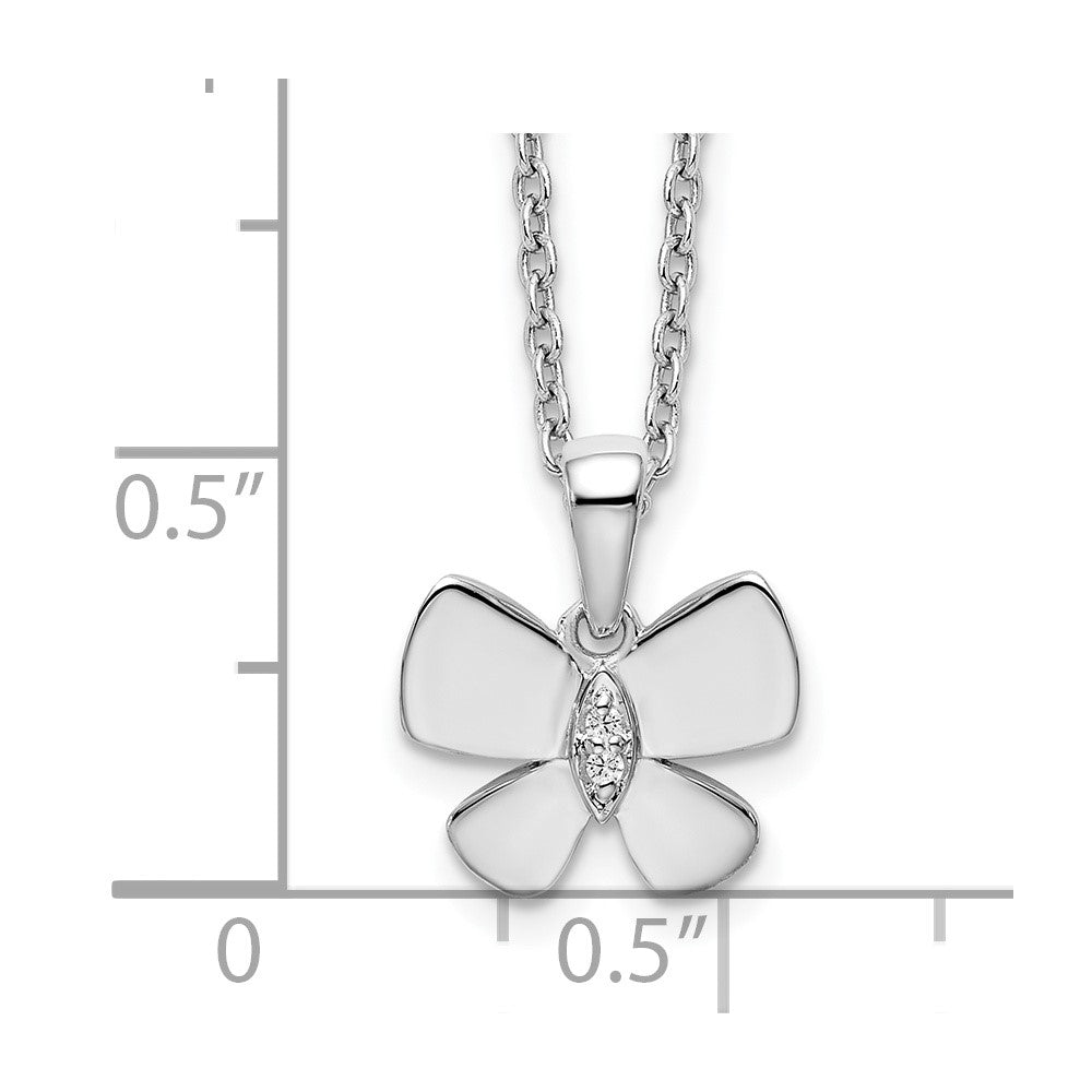Sterling Silver RH Plated White Ice .015ct. Dia. Butterfly Necklace