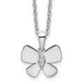 Sterling Silver RH Plated White Ice .015ct. Dia. Butterfly Necklace