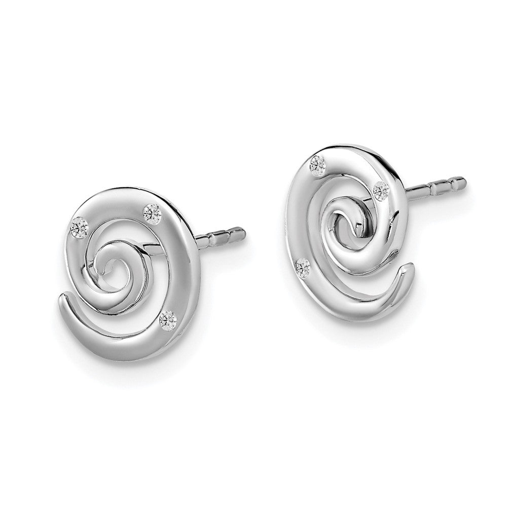 Sterling Silver RH Plated White Ice .035ct. Diamond Swirl Earrings