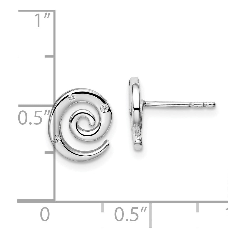Sterling Silver RH Plated White Ice .035ct. Diamond Swirl Earrings