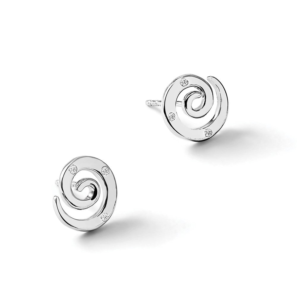 Sterling Silver RH Plated White Ice .035ct. Diamond Swirl Earrings