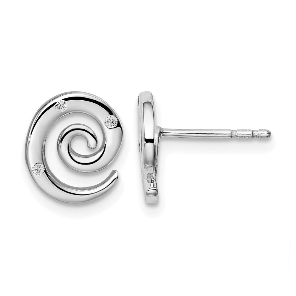 Sterling Silver RH Plated White Ice .035ct. Diamond Swirl Earrings