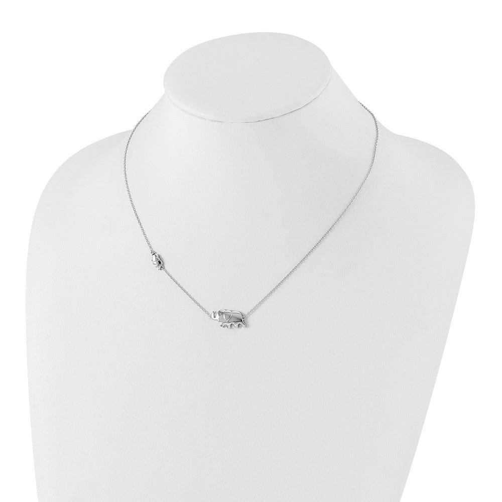 Sterling Silver RH Plated White Ice .01ct. Dia. Elephant Necklace