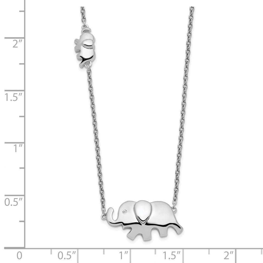Sterling Silver RH Plated White Ice .01ct. Dia. Elephant Necklace