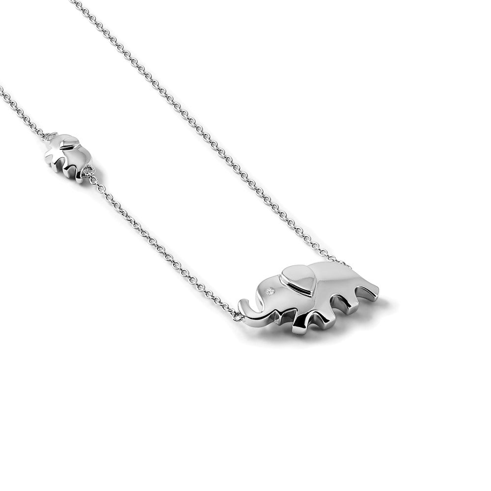 Sterling Silver RH Plated White Ice .01ct. Dia. Elephant Necklace