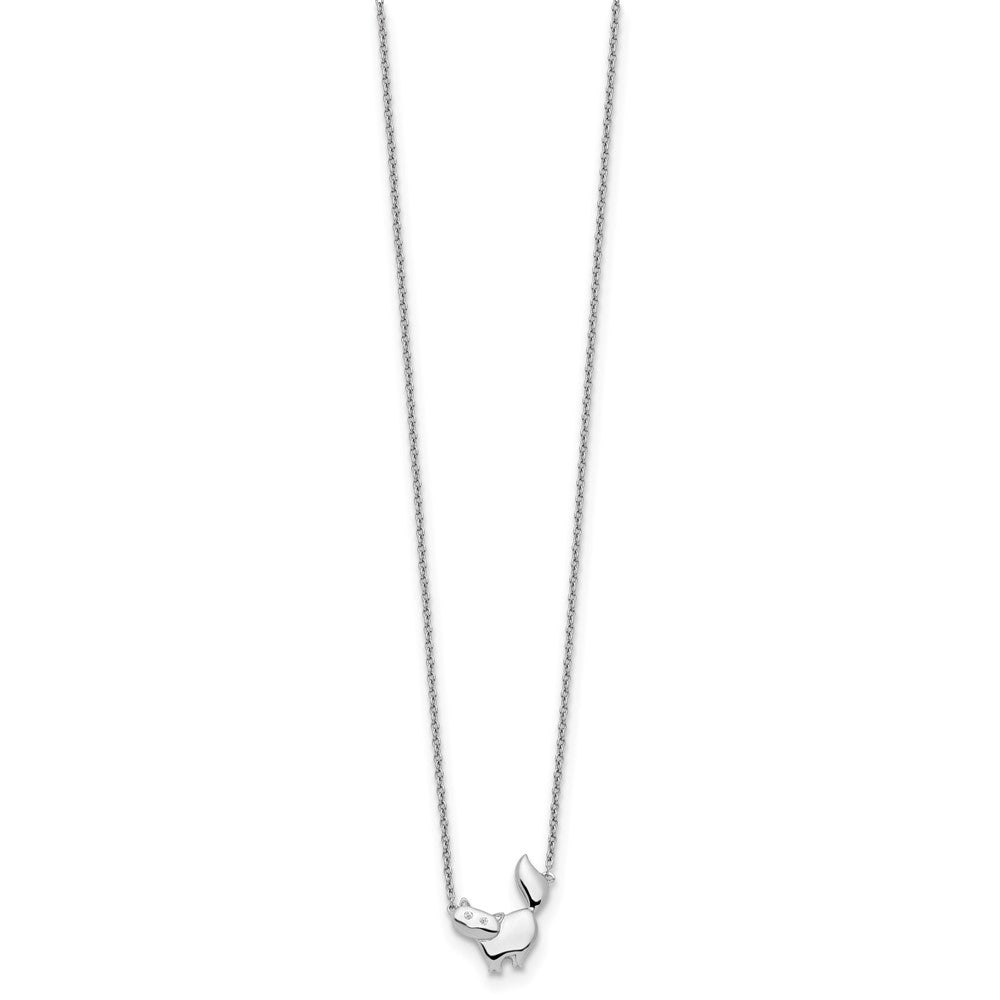 Sterling Silver RH Plated White Ice .012ct. Diamond Cat Necklace