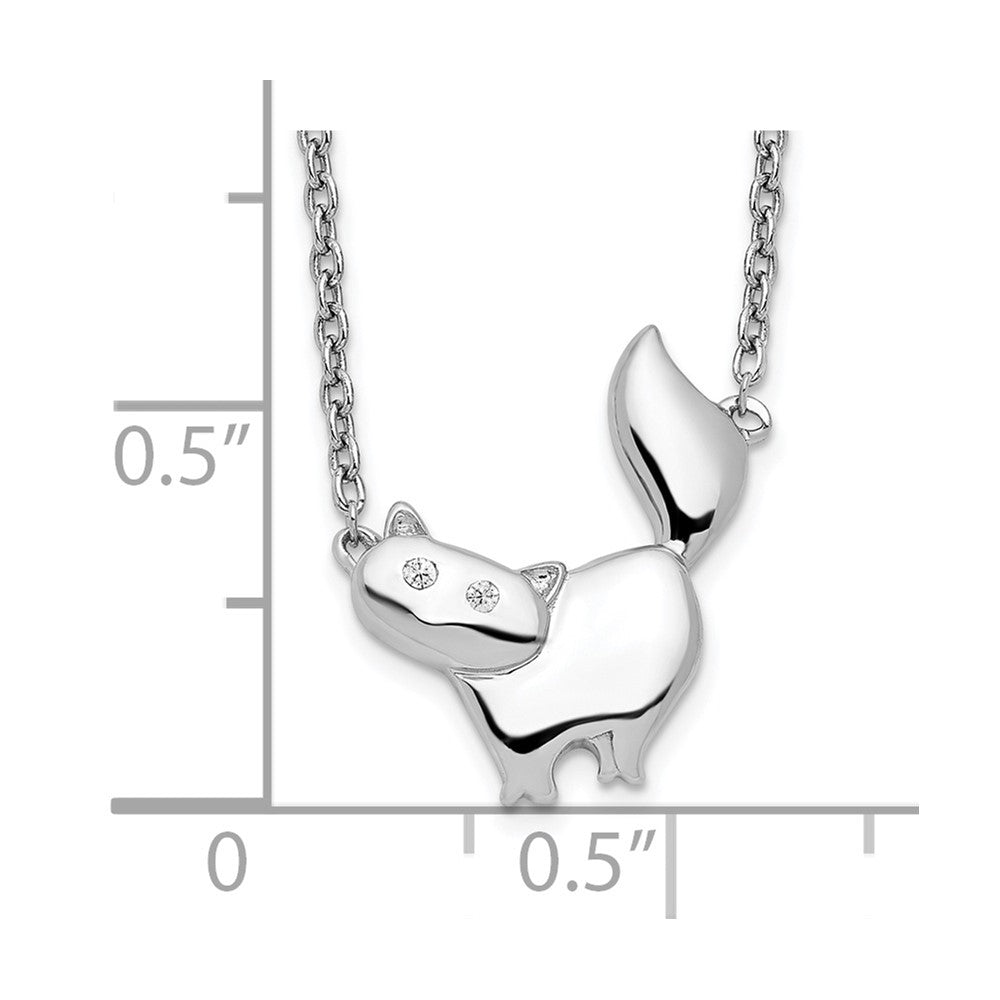 Sterling Silver RH Plated White Ice .012ct. Diamond Cat Necklace