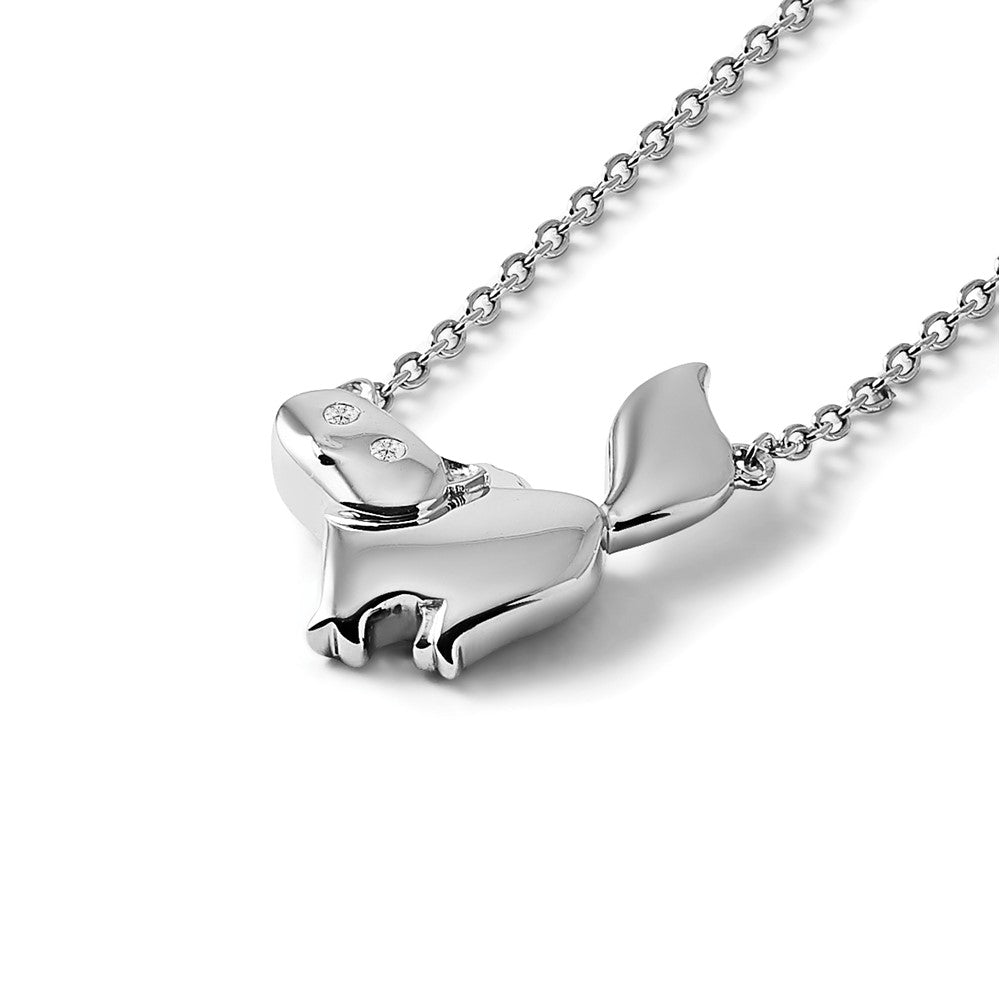 Sterling Silver RH Plated White Ice .012ct. Diamond Cat Necklace