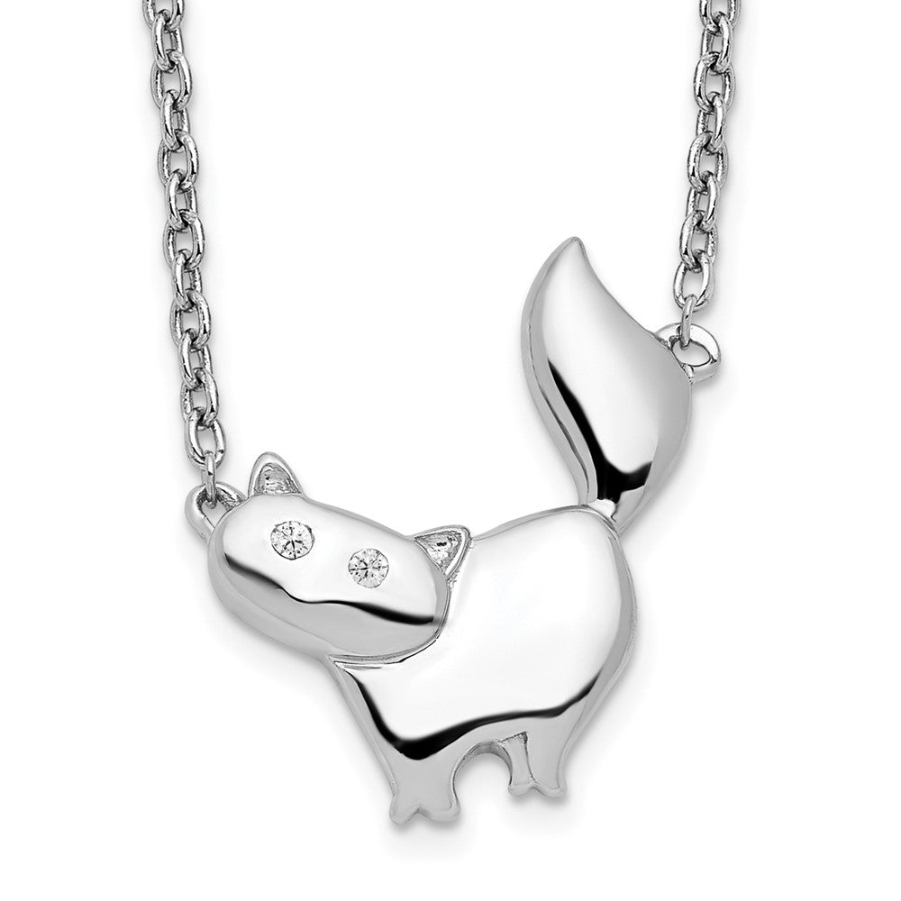 Sterling Silver RH Plated White Ice .012ct. Diamond Cat Necklace