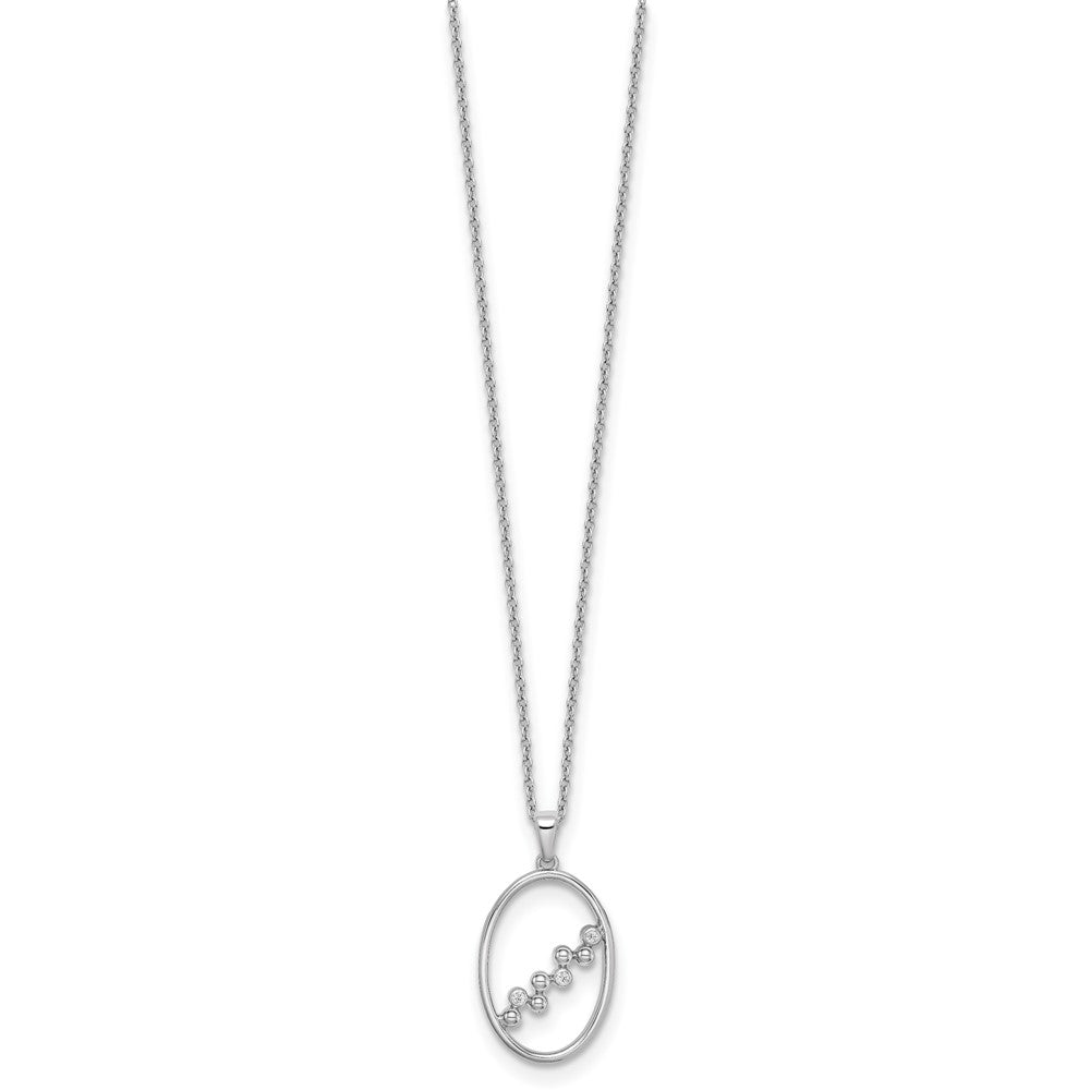 Sterling Silver RH Plated White Ice .03ct. Diamond Oval Necklace
