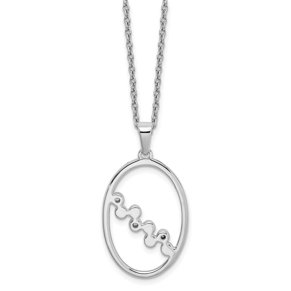 Sterling Silver RH Plated White Ice .03ct. Diamond Oval Necklace